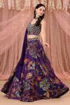 Shop_Aayushi Maniar_Purple Crepe Silk, Korean Georgette Floral Drape Attached Choli And Lehenga Set_Online_at_Aza_Fashions