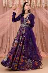 Buy_Aayushi Maniar_Purple Organza, Net, Korean Georgette Floral Print, Anarkali With Dupatta_at_Aza_Fashions