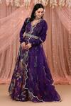 Shop_Aayushi Maniar_Purple Organza, Net, Korean Georgette Floral Print, Anarkali With Dupatta_Online_at_Aza_Fashions