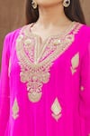 Gaurav Katta_Pink Georgette Thread And Sequin Notched Placement Embroidered Anarkali Set _at_Aza_Fashions