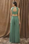 Shop_Gaurav Katta_Green Georgette Embroidery Thread Round Crop Top And Palazzo Set _at_Aza_Fashions