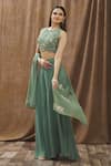 Gaurav Katta_Green Georgette Embroidery Thread Round Crop Top And Palazzo Set _Online_at_Aza_Fashions