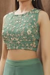 Gaurav Katta_Green Georgette Embroidery Thread Round Crop Top And Palazzo Set _at_Aza_Fashions