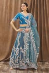 Buy_Gaurav Katta_Blue Moda Silk And Organza Sequin, Beads, Thread & Cutdana Embroidered Lehenga Set _at_Aza_Fashions