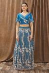 Buy_Gaurav Katta_Blue Moda Silk And Organza Sequin, Beads, Thread & Cutdana Embroidered Lehenga Set _Online_at_Aza_Fashions