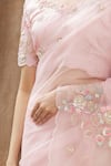 Gaurav Katta Pink Organza, Moda Silk Floral, Pearl, Thread, Embroidered Saree With Blouse at Aza Fashions Gaurav Katta_Pink Organza, Moda Silk Floral, Pearl, Thread, Embroidered Saree With Blouse _at_Aza_Fashions
