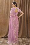Shop_Gaurav Katta_Purple Organza, Moda Silk Floral, Pearl, Thread, Embroidered Saree With Blouse _at_Aza_Fashions