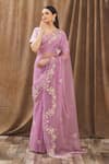 Buy_Gaurav Katta_Purple Organza, Moda Silk Floral, Pearl, Thread, Embroidered Saree With Blouse _Online_at_Aza_Fashions