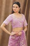 Shop_Gaurav Katta_Purple Organza, Moda Silk Floral, Pearl, Thread, Embroidered Saree With Blouse _Online_at_Aza_Fashions