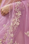Gaurav Katta_Purple Organza, Moda Silk Floral, Pearl, Thread, Embroidered Saree With Blouse _at_Aza_Fashions