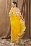 Shop_Gaurav Katta_Yellow Organza, Moda Silk Floral, Pearl, Thread, Embroidered Saree With Blouse _at_Aza_Fashions