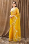 Gaurav Katta_Yellow Organza, Moda Silk Floral, Pearl, Thread, Embroidered Saree With Blouse _Online_at_Aza_Fashions