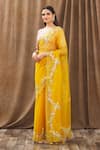 Buy_Gaurav Katta_Yellow Organza, Moda Silk Floral, Pearl, Thread, Embroidered Saree With Blouse _Online_at_Aza_Fashions