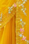 Gaurav Katta_Yellow Organza, Moda Silk Floral, Pearl, Thread, Embroidered Saree With Blouse _at_Aza_Fashions