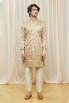 Shop_Gaurav Katta_Beige Cotton Silk Printed Floral Kurta _Online_at_Aza_Fashions