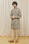 Gaurav Katta_Beige Cotton Printed Floral Kurta _Online_at_Aza_Fashions