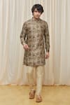Buy_Gaurav Katta_Green Chanderi Printed Floral Kurta _Online_at_Aza_Fashions