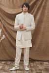 Buy_Kora By Nilesh Mitesh_White Jodhpuri Nysha Silk Embroidered Thread Floral Jacket Kurta Set _at_Aza_Fashions