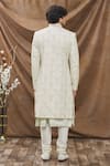 Shop_Kora By Nilesh Mitesh_White Handloom Fabric Embroidered Thread Work Sherwani Set _at_Aza_Fashions