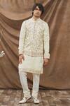 Buy_Kora By Nilesh Mitesh_White Silk Blend Floral Embroidered Bundi Kurta Set_Online_at_Aza_Fashions