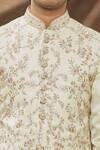 Shop_Kora By Nilesh Mitesh_White Silk Blend Floral Embroidered Bundi Kurta Set_Online_at_Aza_Fashions