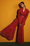 Miku Kumar_Red Georgette Floral Print Collared Neck Arabella Jacket And Gharara Set_Online_at_Aza_Fashions