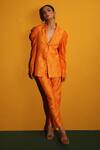 Buy_Miku Kumar_Orange Chanderi Silk Geometric Collared Firenze Jacket And Pant Set _at_Aza_Fashions