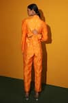 Shop_Miku Kumar_Orange Chanderi Silk Geometric Collared Firenze Jacket And Pant Set _at_Aza_Fashions