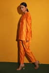 Miku Kumar_Orange Chanderi Silk Geometric Collared Firenze Jacket And Pant Set _Online_at_Aza_Fashions