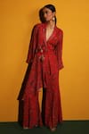 Buy_Miku Kumar_Red Georgette Floral Print Collared Neck Venice Asymmetric Jacket And Pant Set_at_Aza_Fashions