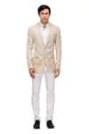 Buy_A!A By Abrar Ali_Beige Cotton Embroidered Floral Linen Checkered Jacket  _at_Aza_Fashions