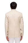 Shop_A!A By Abrar Ali_Beige Cotton Embroidered Floral Linen Checkered Jacket  _at_Aza_Fashions