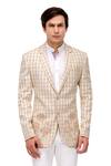 A!A By Abrar Ali_Beige Cotton Embroidered Floral Linen Checkered Jacket  _Online_at_Aza_Fashions