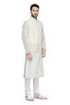 A!A By Abrar Ali_White Cotton Linen Printed Floral Waistcoat  _Online_at_Aza_Fashions