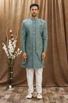 Arihant Rai Sinha_Green Heavy Imported Silk Embroidered Thread Work Geometric Kurta Set _Online_at_Aza_Fashions