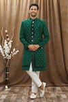 Buy_Arihant Rai Sinha_Green Heavy Imported Silk Embroidered Thread Work Achkan And Kurta Set _at_Aza_Fashions