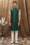 Arihant Rai Sinha_Green Heavy Imported Silk Embroidered Thread Work Achkan And Kurta Set _Online_at_Aza_Fashions