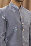 Shop_Arihant Rai Sinha_Grey Heavy Imported Silk Embroidered Thread Work Floral Sherwani Set _Online_at_Aza_Fashions