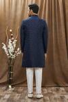 Shop_Arihant Rai Sinha_Blue Heavy Imported Jacquard Woven Asymmetric Sherwani Set_at_Aza_Fashions