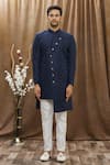 Arihant Rai Sinha_Blue Heavy Imported Jacquard Woven Asymmetric Sherwani Set_Online_at_Aza_Fashions