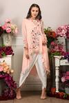 Buy_Seams Pret And Couture_Pink Georgette Embroidered Leather Ami Asymmetric Kurta And Tulip Pant Set _at_Aza_Fashions