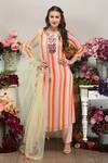 Buy_Seams Pret And Couture_Multi Color Georgette Hand Embroidered Mirror Work Round Fiza Striped Kurta Set _at_Aza_Fashions