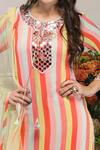 Shop_Seams Pret And Couture_Multi Color Georgette Hand Embroidered Mirror Work Round Fiza Striped Kurta Set _at_Aza_Fashions