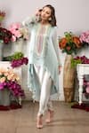 Buy_Seams Pret And Couture_Blue Georgette Embroidered Leather Kiara Asymmetric Kurta And Tulip Pant Set _at_Aza_Fashions