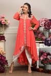 Buy_Seams Pret And Couture_Orange Georgette Embroidered Leather Work V Neck Susan Tunic And Tulip Pant Set_at_Aza_Fashions