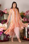 Buy_Seams Pret And Couture_Multi Color Georgette Hand Embroidered Riya Striped Tunic And Tulip Pant Set _at_Aza_Fashions