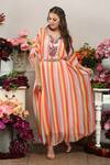 Buy_Seams Pret And Couture_Multi Color Georgette, Shantoon Mirror Work V Neck Tara Striped Kaftan _at_Aza_Fashions