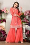 Buy_Seams Pret And Couture_Orange Georgette Embroidered Leather Cutwork High Nysha Jacket And Sharara Set _at_Aza_Fashions