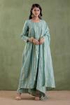 Buy_Musal_Blue 100% Cotton Metallic Striped Round Padmini Anarkali Set _at_Aza_Fashions