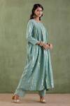 Musal_Blue 100% Cotton Metallic Striped Round Padmini Anarkali Set _Online_at_Aza_Fashions